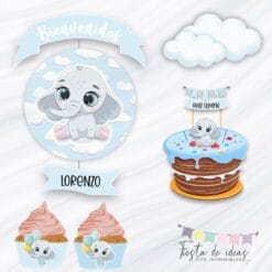 Kit Imprimible Elefantito Celeste-Fiesta de Ideas