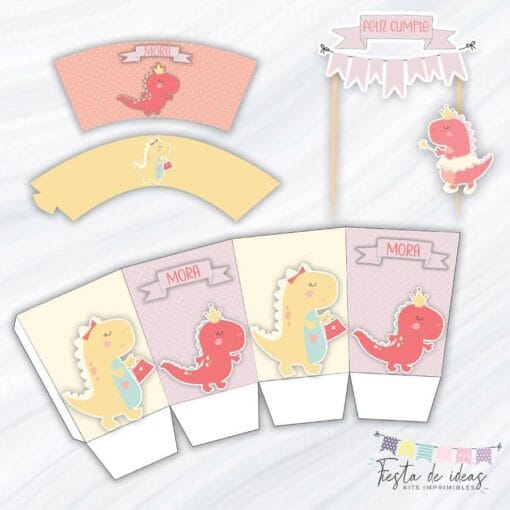 Kit Imprimible Dino Girl-Fiesta de Ideas