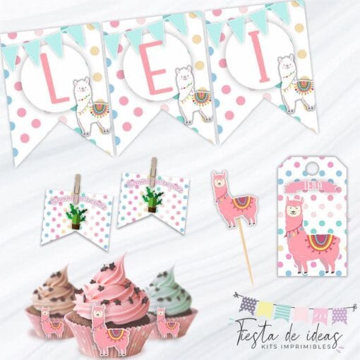 Kit Imprimible Llamas pastel-Fiesta de Ideas