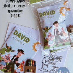 Librito,ceras y gusanito personalizado para cumpleaños infantiles
